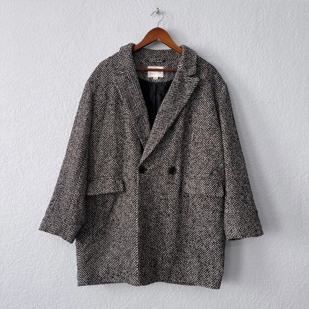 a new day black and white herringbone double breasted coat size xxl